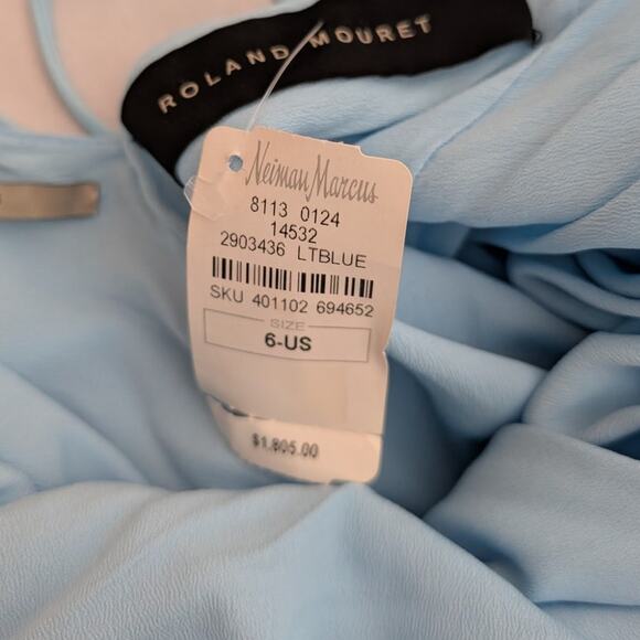 Roland Mouret Ballard Plisse Draped Gown Plunge Neckline Blue Dress Size 6 - Picture 9 of 14